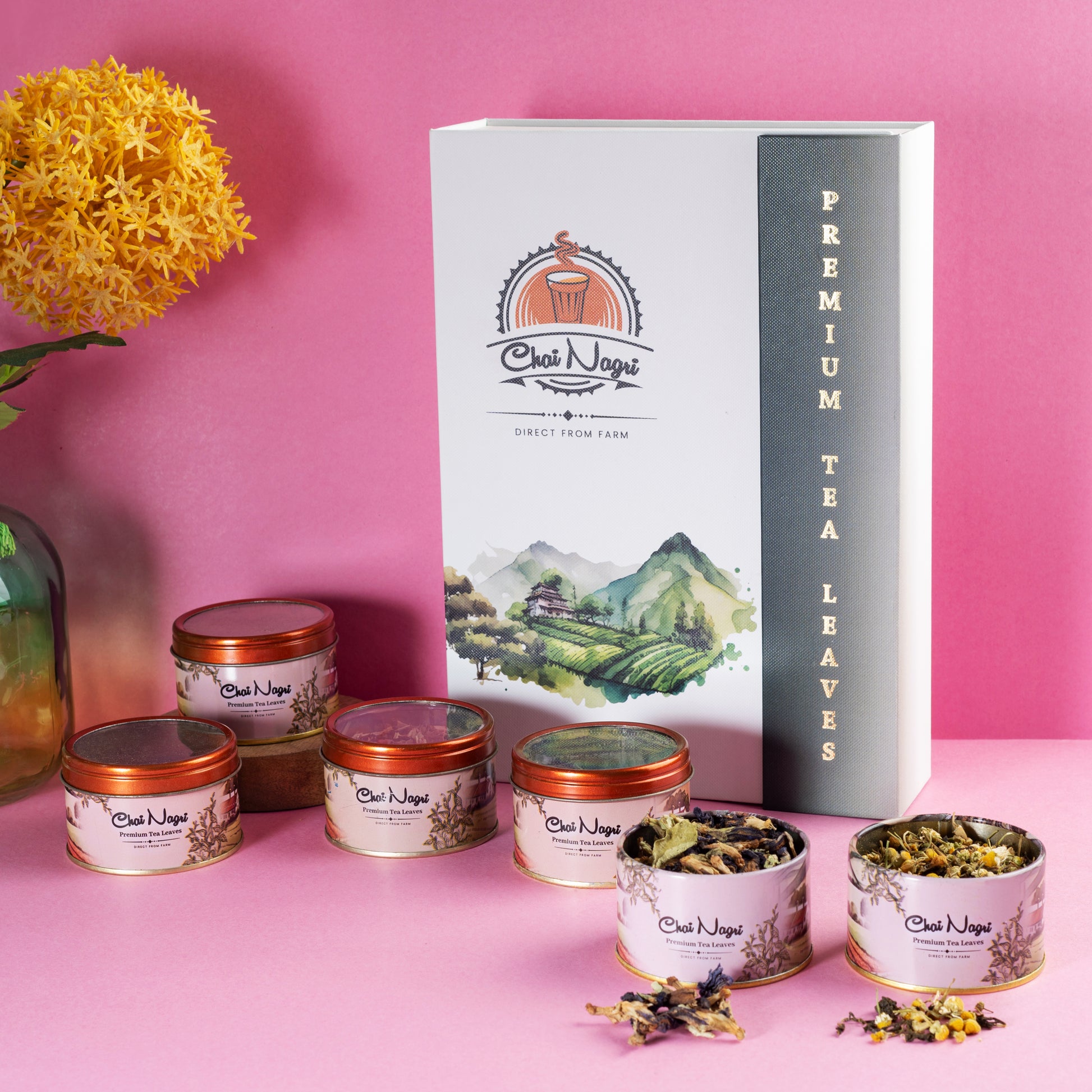 Chai Nagri Tee Erlebnisbox im Buchdesign – hochwertige Geschenkbox mit 6 Teesorten
